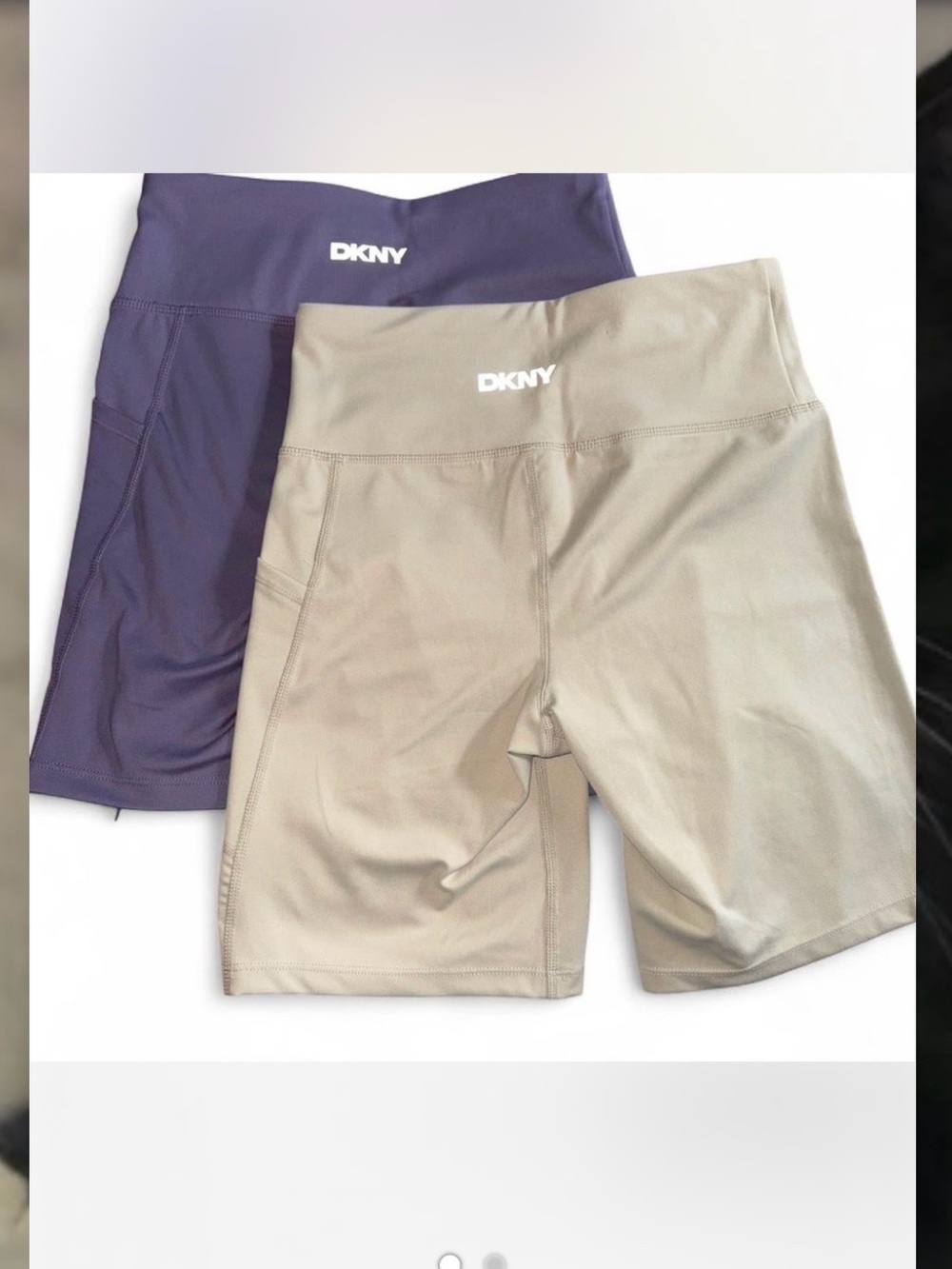 DKNY High-Waist Bike Shorts in Taupe and Purple